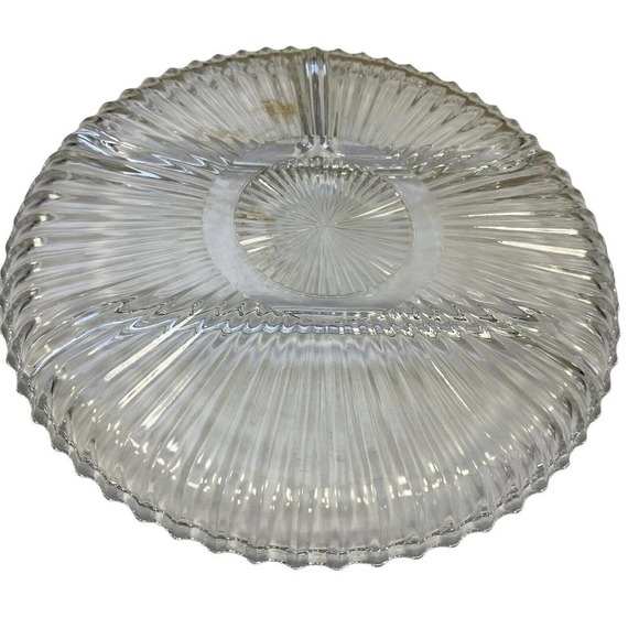 VINTAGE Glass Relish Tray Divided Round Starburst Pattern - Picture 4 of 7